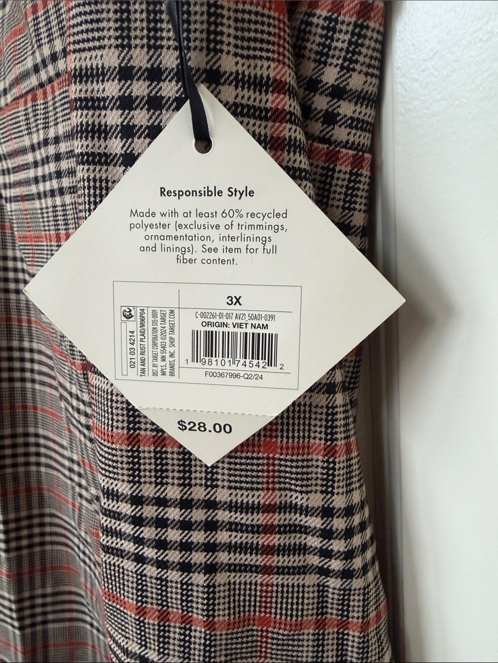 NWT 3X Ava & Viv Plaid Midi Dress in Brown and Red - Picture 3 of 5